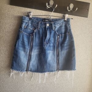 Neon Blonde Mini Denim Skirt Distressed Double Zipper Size 25/ XS Retro Edgy 90s